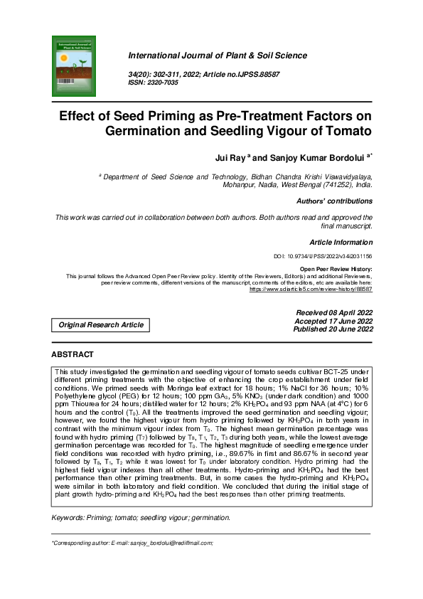 (PDF) Effect of Seed Priming as Pre-Treatment Factors on Germination ...