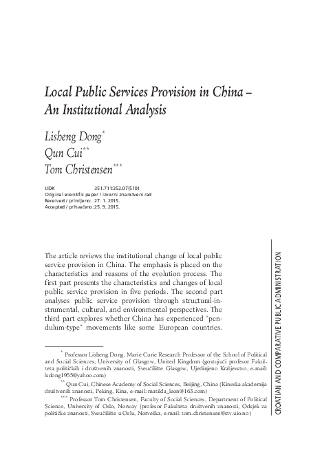 (PDF) Local Public Services Provision in China – An Institutional Analysis