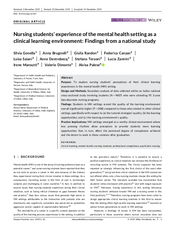 (PDF) Nursing students’ experience of the mental health setting as a ...