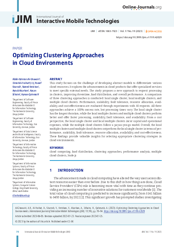 (PDF) Optimizing Clustering Approaches in Cloud Environments