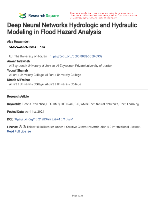 (PDF) Deep Neural Networks Hydrologic and Hydraulic Modeling in Flood ...