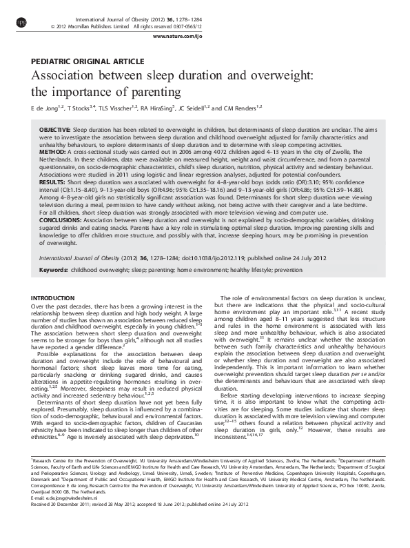 (PDF) Association between sleep duration and overweight: the importance ...
