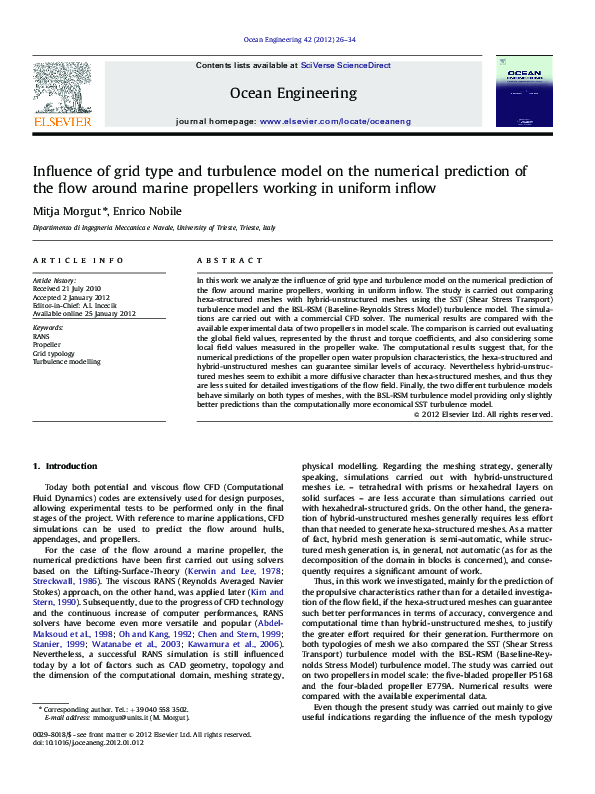 (PDF) Influence of grid type and turbulence model on the numerical ...