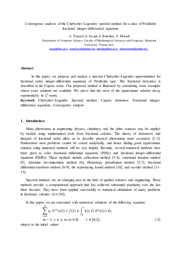 (PDF) Convergence analysis of the Chebyshev–Legendre spectral method ...