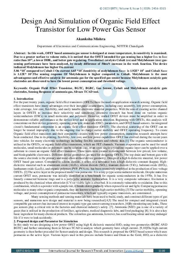 (PDF) Design And Simulation of Organic Field Effect Transistor for Low ...