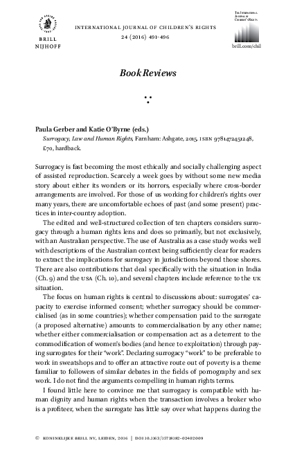 (PDF) Surrogacy, Law and Human Rights, edited by Paula Gerber and Katie ...