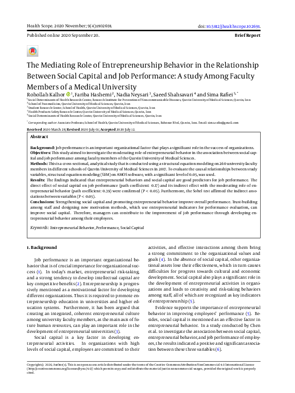 (PDF) The Mediating Role of Entrepreneurship Behavior in the ...
