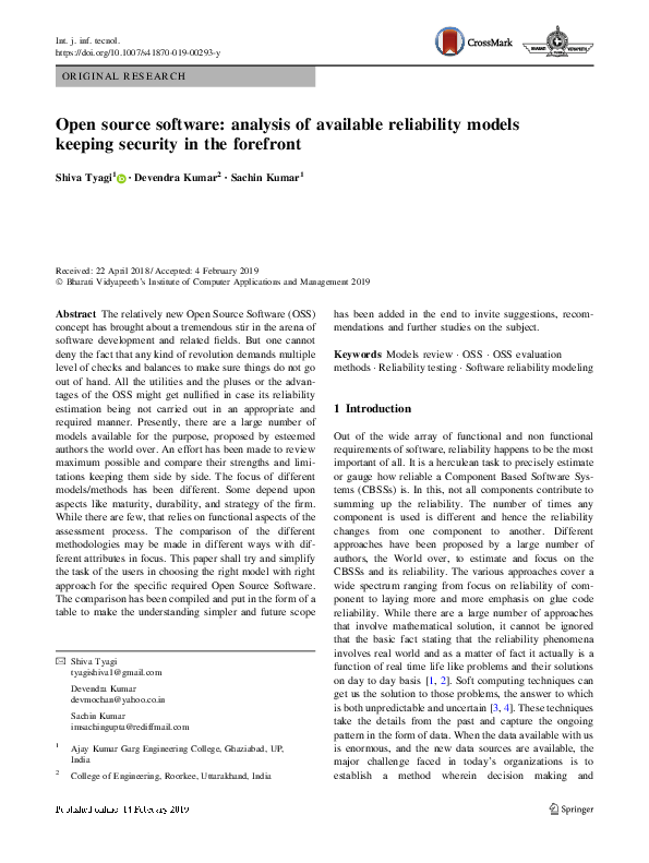 (PDF) Open source software: analysis of available reliability models ...