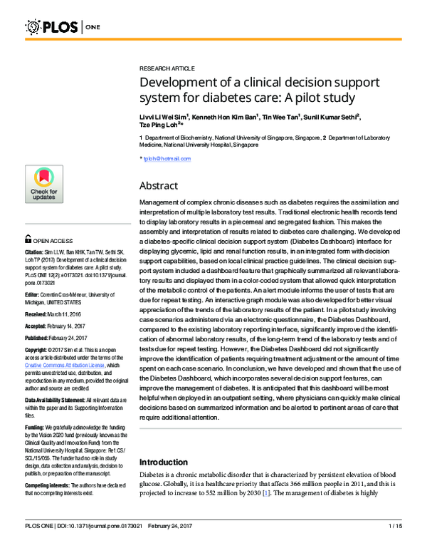 (PDF) Development of a clinical decision support system for diabetes ...