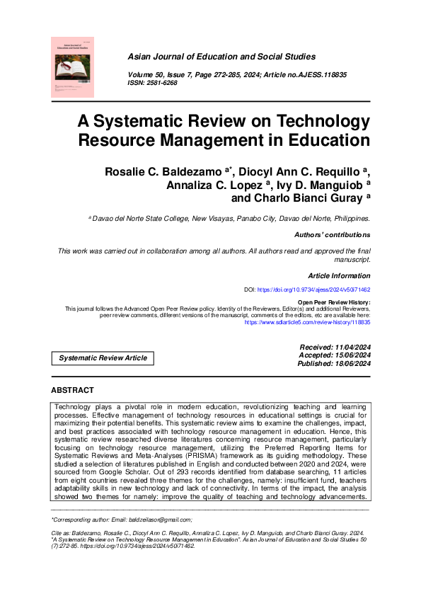(PDF) A Systematic Review on Technology Resource Management in Education