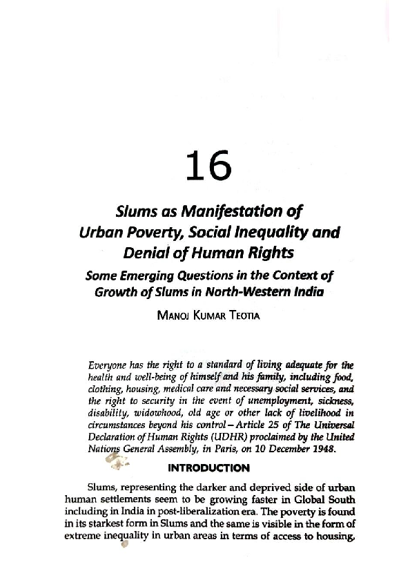 (PDF) Slums As Manifestation of Urban Poverty, Social Inequality ...