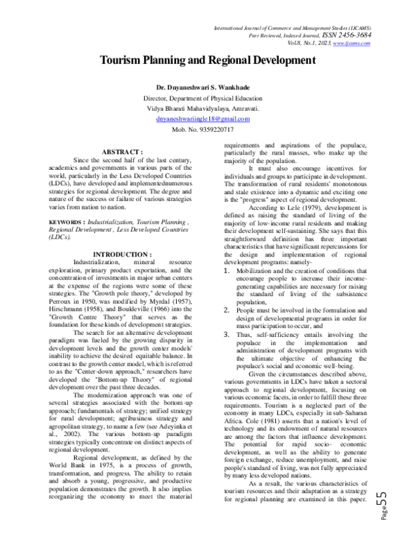 (PDF) Tourism Planning and Regional Development