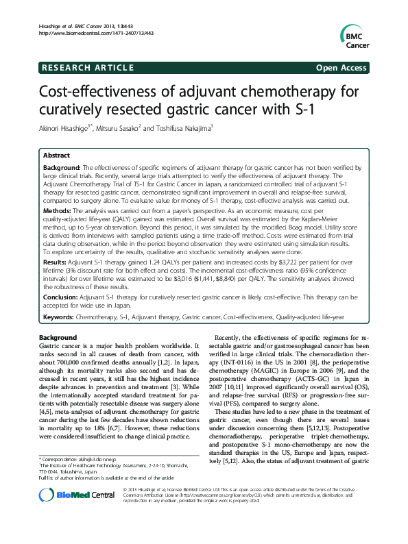 (PDF) Cost-effectiveness of adjuvant chemotherapy for curatively ...