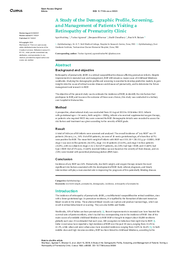(PDF) A Study of the Demographic Profile, Screening, and Management of ...