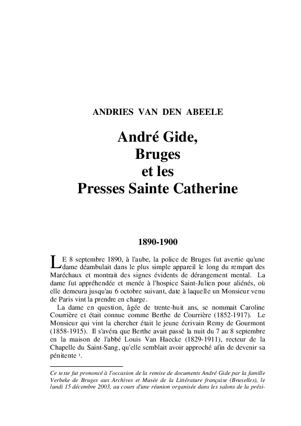 (PDF) André Gide, Bruges et les Presses Sainte Catherine