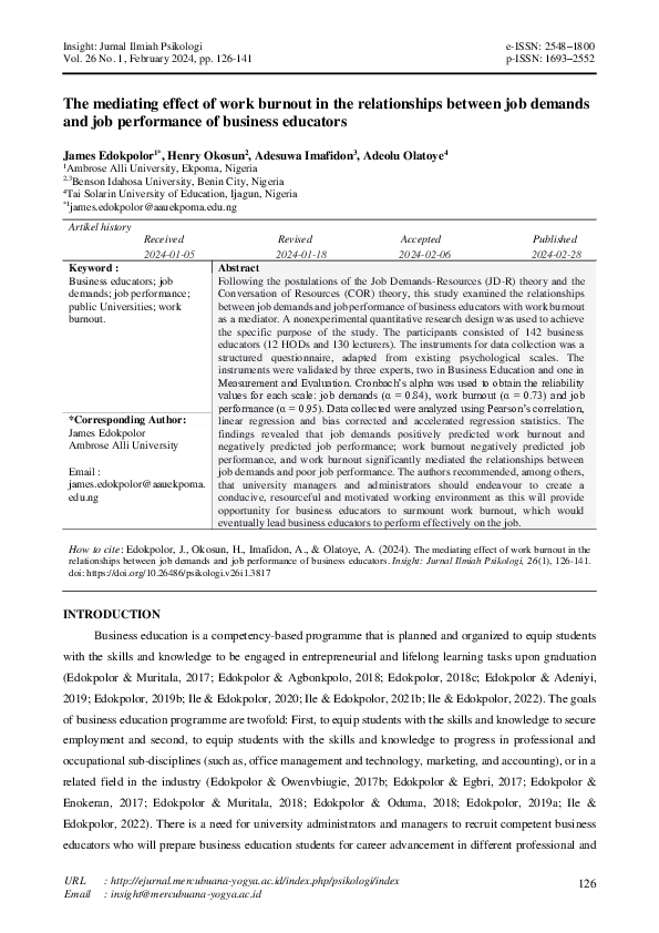 (PDF) The mediating effect of work burnout in the relationships between ...