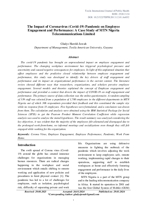 (PDF) The Impact of Coronavirus (Covid-19) Pandemic on Employee ...