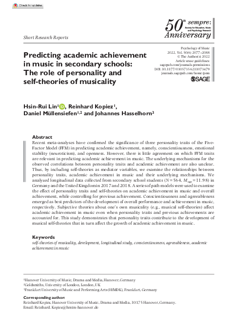 (PDF) Predicting academic achievement in music in secondary schools ...