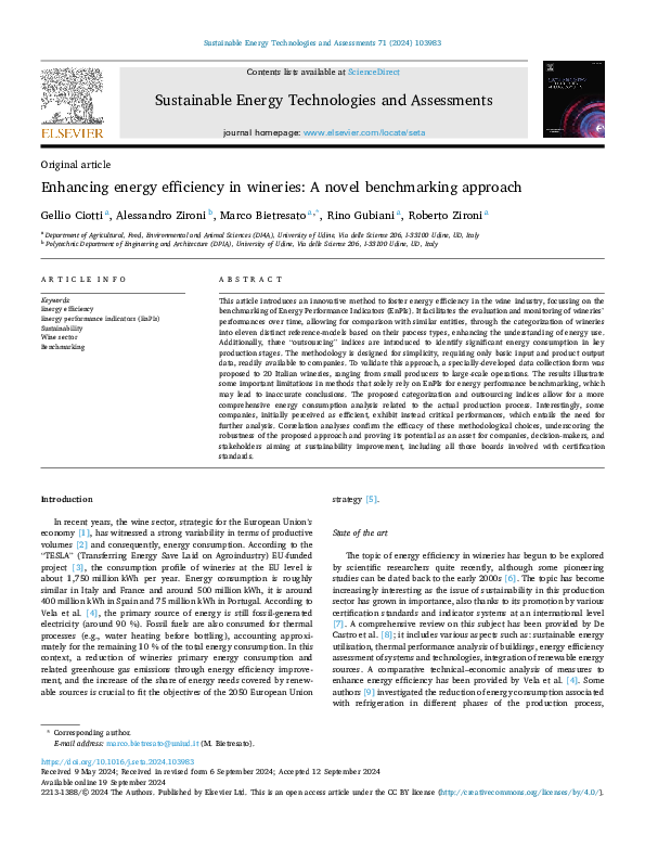 (PDF) Enhancing energy efficiency in wineries: A novel benchmarking ...