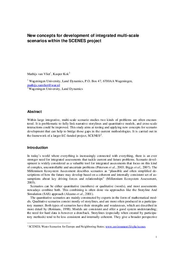 (PDF) scenarios within the SCENES project