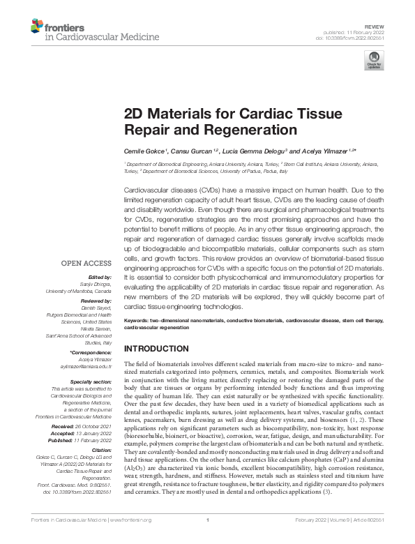 (PDF) 2D Materials for Cardiac Tissue Repair and Regeneration