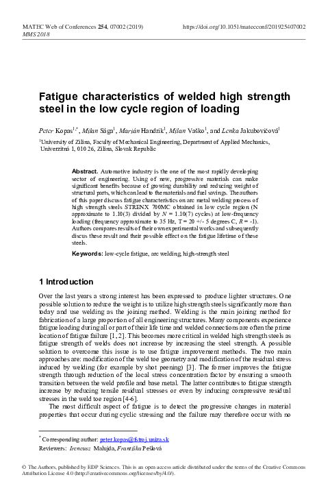 (PDF) Fatigue characteristics of welded high strength steel in the low ...