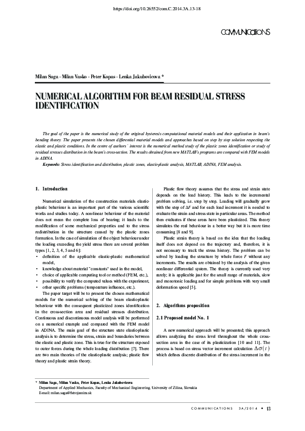 (PDF) Numerical Algorithm for Beam Residual Stress Identification