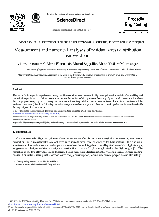 (PDF) Measurement and Numerical Analyses of Residual Stress ...