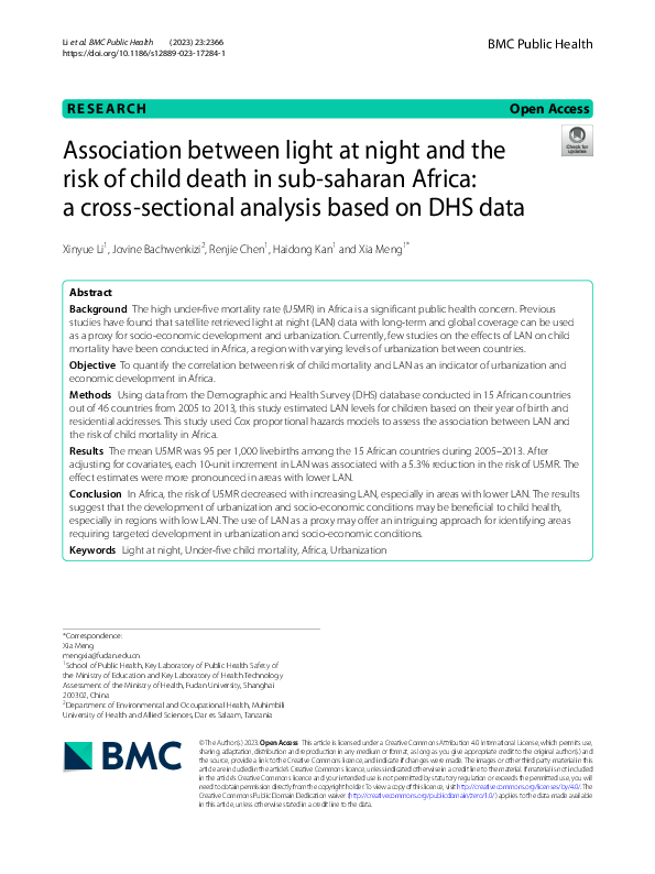 (PDF) Association between light at night and the risk of child death in ...