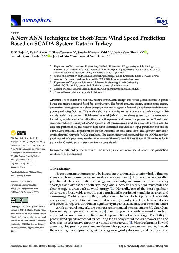 (PDF) A New ANN Technique for Short-Term Wind Speed Prediction Based on ...