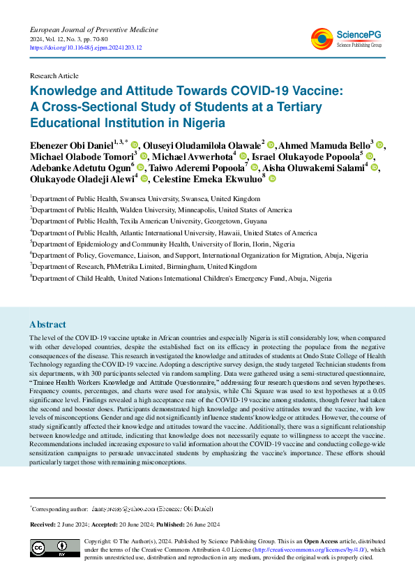 (PDF) Knowledge and Attitude Towards COVID-19 Vaccine: A Cross ...