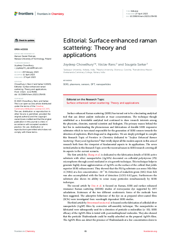 (PDF) Editorial: Surface enhanced raman scattering: Theory and applications
