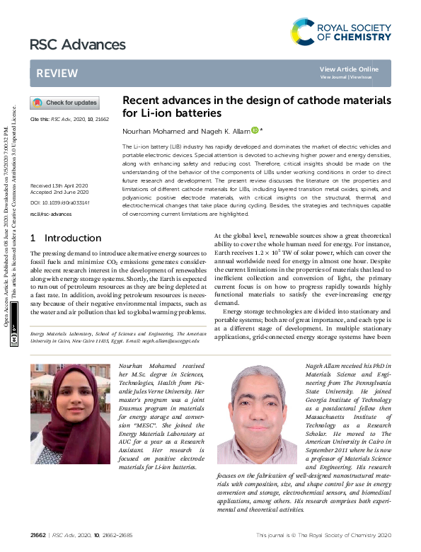 (PDF) Recent advances in the design of cathode materials for Li-ion ...