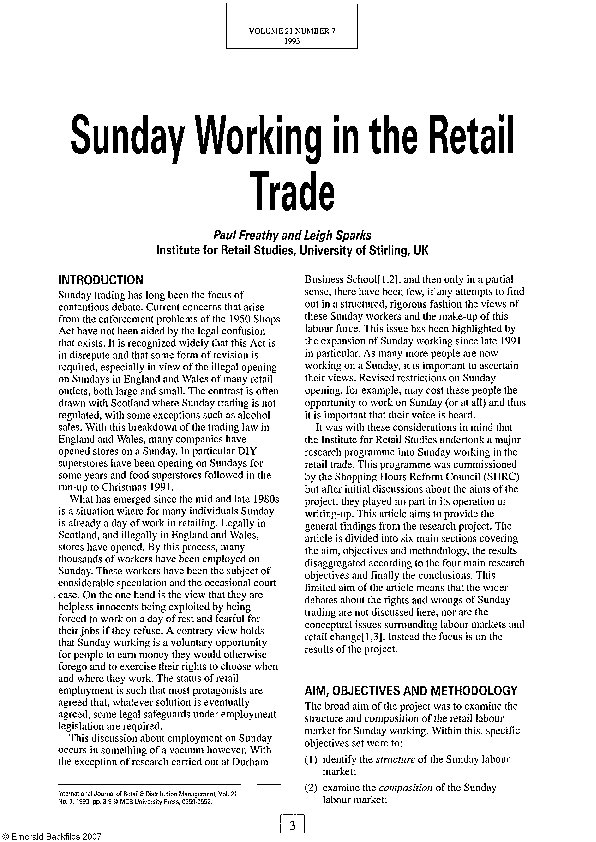 (PDF) Sunday Working in the Retail Trade