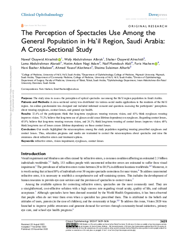 (PDF) The Perception of Spectacles Use Among the General Population in ...