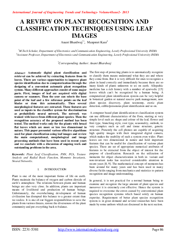 (PDF) A Review on Plant Recognition and Classification Techniques Using ...