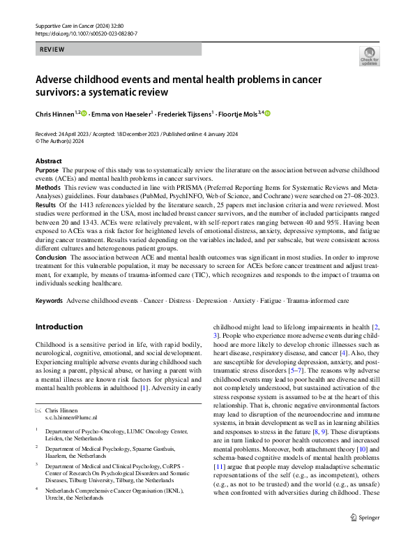 (PDF) Adverse childhood events and mental health problems in cancer ...