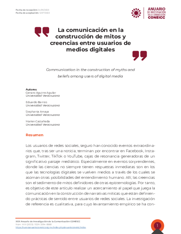 (PDF) La comunicación en la construcción de mitos y creencias entre ...
