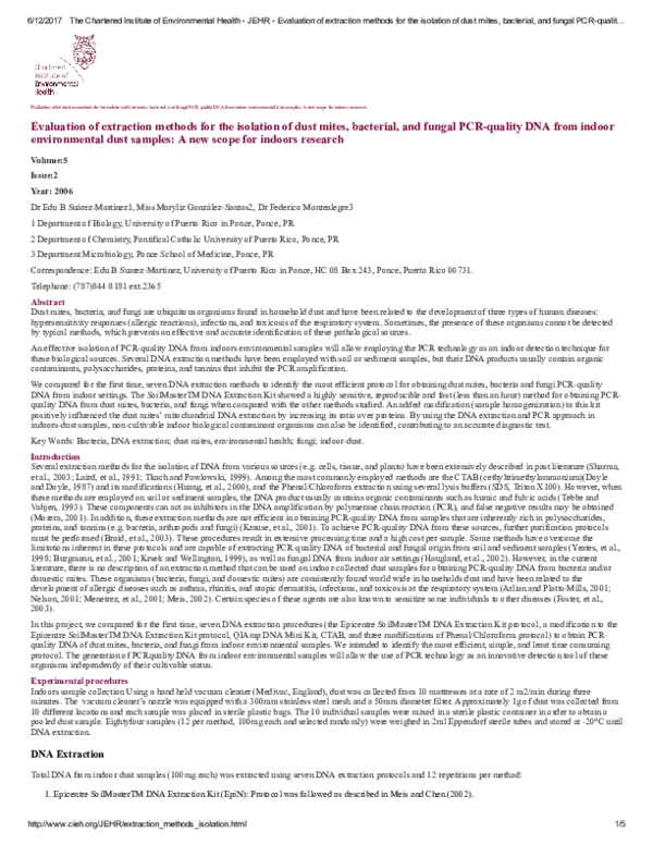 (PDF) Evaluation of extraction methods for the isolation of dust mites ...