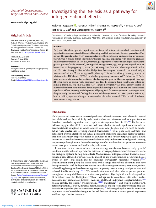 (PDF) Investigating the IGF axis as a pathway for intergenerational effects