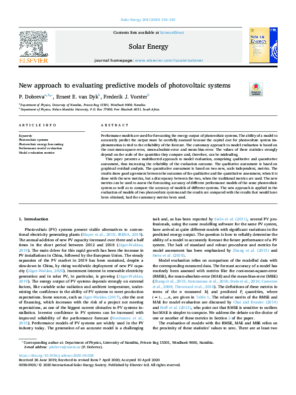 (PDF) New approach to evaluating predictive models of photovoltaic systems