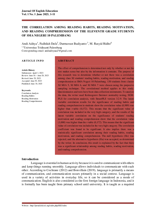 (PDF) The Correlation Among Reading Habits, Reading Motivation, and ...
