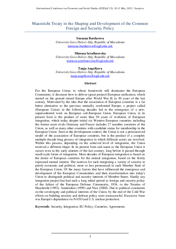 (PDF) Maastricht Treaty in the Shaping and Development of the Common ...