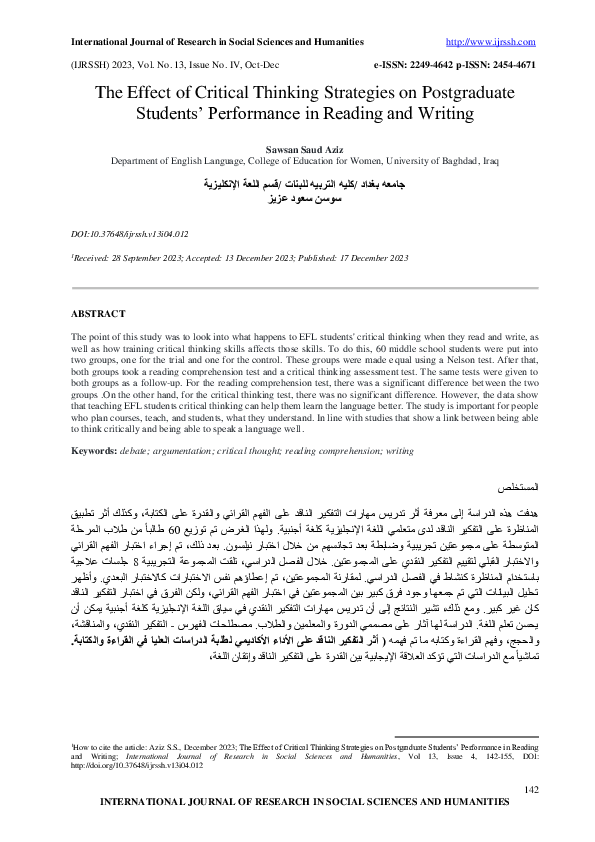 (PDF) The Effect of Critical Thinking Strategies on Postgraduate ...