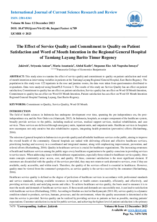 (PDF) The Effect of Service Quality and Commitment to Quality on ...