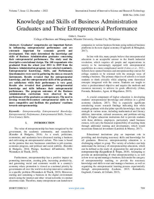 (PDF) Knowledge and Skills of Business Administration Graduates and ...