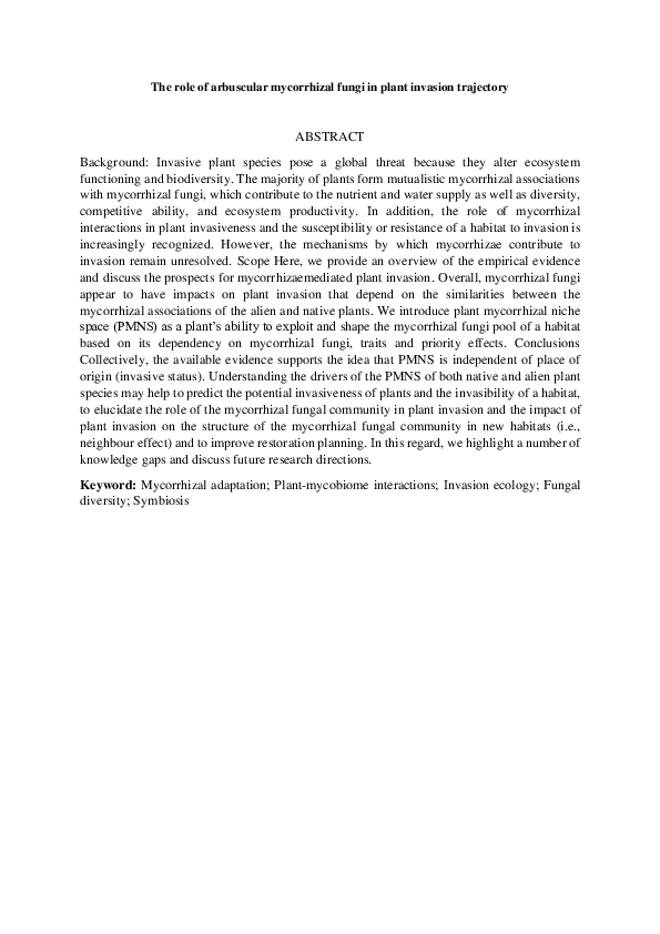 (PDF) The role of arbuscular mycorrhizal fungi in plant invasion trajectory