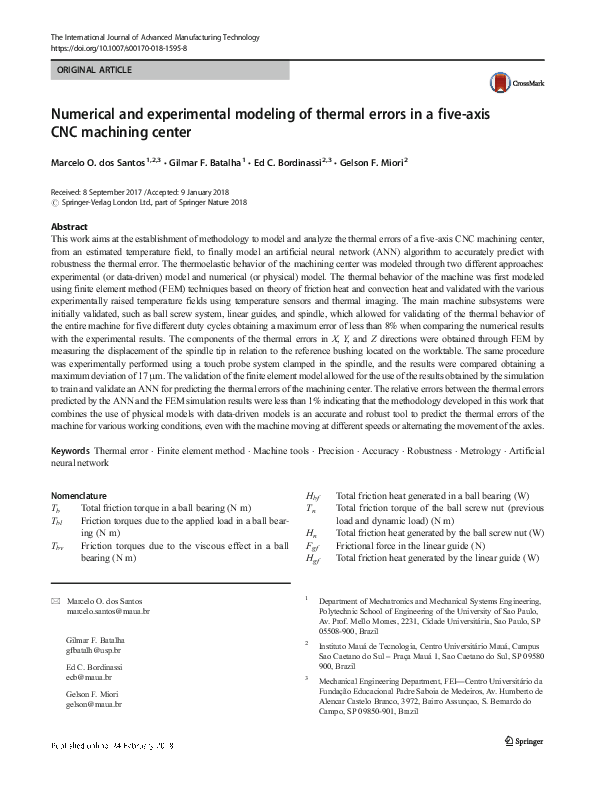 (PDF) Numerical and experimental modeling of thermal errors in a five ...