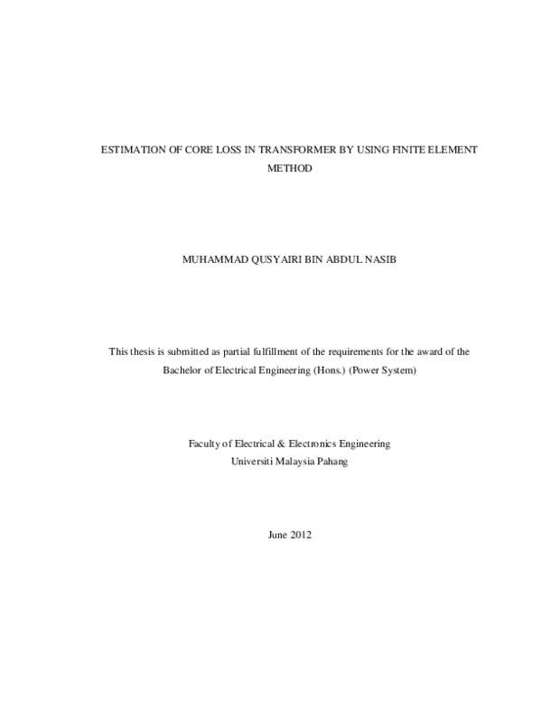 (PDF) Estimation of core loss in transformer by using finite element method
