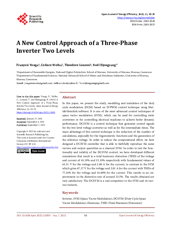 (PDF) A New Control Approach of a Three-Phase Inverter Two Levels